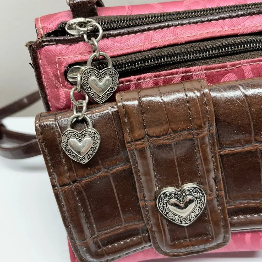 Brighton Pink & Brown Heart Crossbody Bag